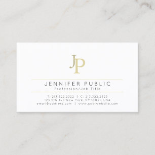 Tarjeta De Visita Monogramado Moderno Elegante Oro Blanco Creativo
