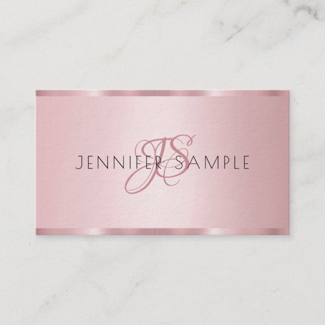 Tarjeta De Visita Monogramado Moderno Elegante Rosa Gold Premium Thi (Anverso)