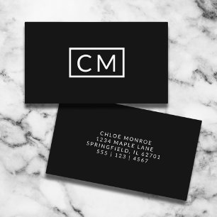Tarjeta De Visita Monogramado Moderno Minimal Elegante Negro y Blanc