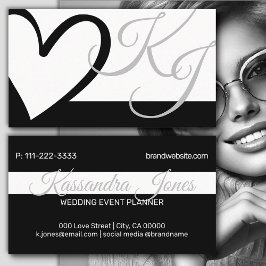 Tarjeta De Visita Monogramas de caligrafía en forma de corazón blanc