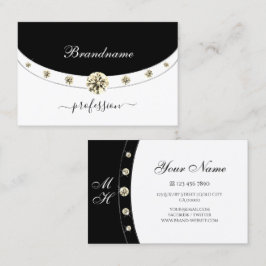 Tarjeta De Visita Monogramas elegantes plateados en blanco y negro