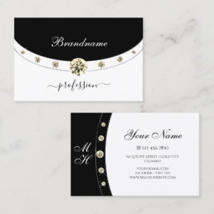 Tarjeta De Visita Monogramas elegantes plateados en blanco y negro