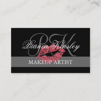Tarjeta De Visita Monogramas rosados del artista de maquillaje de
