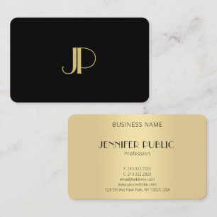 Tarjeta De Visita Monogramed Elegant Modern Black Gold Template