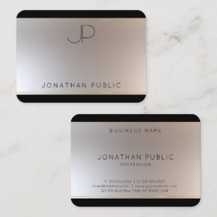 Tarjeta De Visita Monogramed Gold Silver Elegant Moderno Template