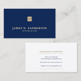 Tarjeta De Visita Monogrammed name elegant luxury navy gold lawyer