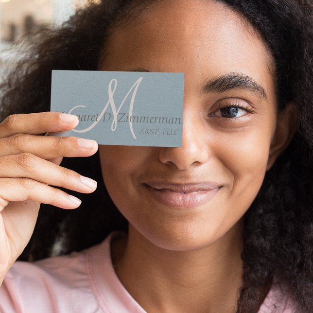 Tarjeta De Visita Monogrammed Professional, Linen Sky Blue (Subido por el creador)