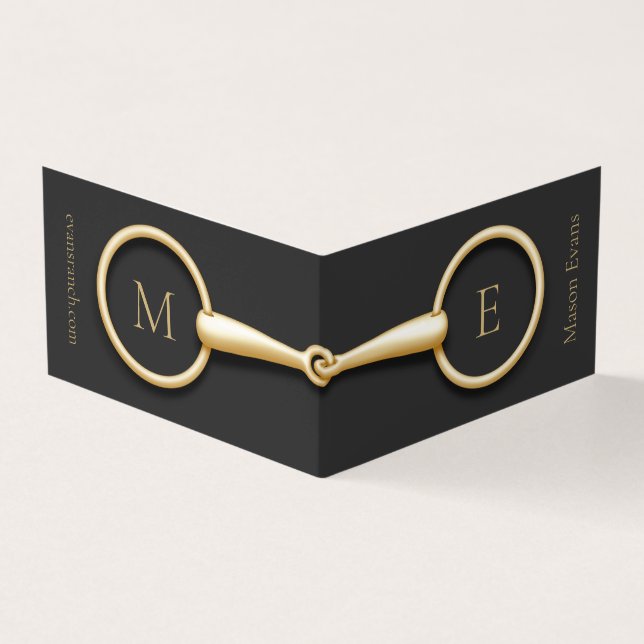 Tarjeta De Visita Monogramo Gold Snaffle Bit Horse Industria (Exterior)