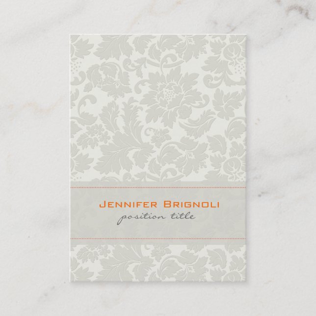 Tarjeta De Visita Monotones blancos de marfil Damascos florales vint (Anverso)