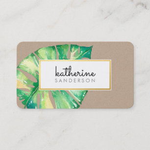 Tarjeta De Visita MONSTERA LEAF eco pintado de kraft acuarela modern