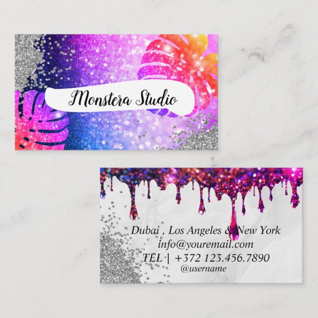 Tarjeta De Visita Monstera Pink Gray Salon Marble Business Card (Anverso / Reverso)