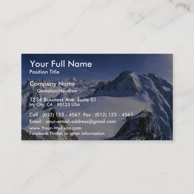 Tarjeta De Visita Mont Blanc, invierno de Francia (Anverso)