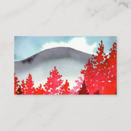 Tarjeta De Visita Montaña Gris Con Árboles Rojos Personalizado Acuar