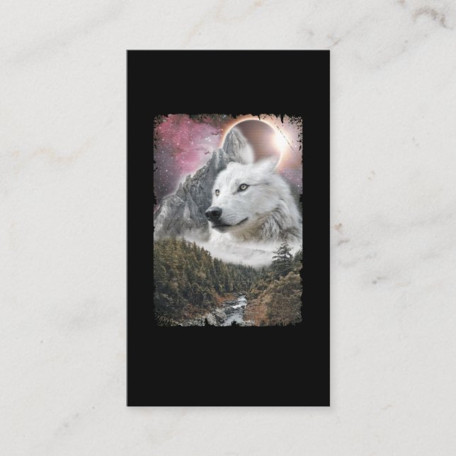 Tarjeta De Visita Montañas Lobo Blanco Galaxia Eclipse Solar (Anverso)