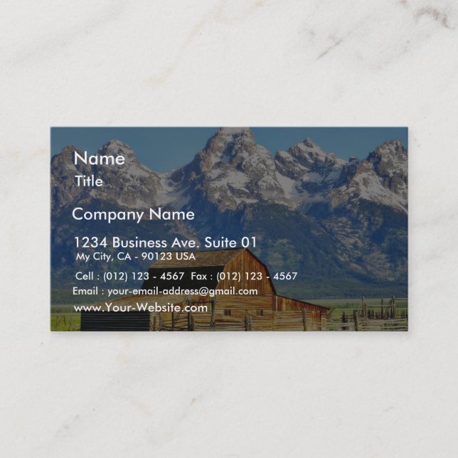 Tarjeta De Visita Montañas magníficas de Tetons de los graneros (Anverso)