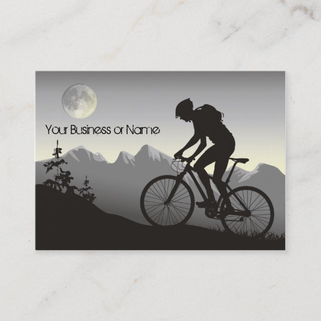 Tarjeta De Visita Montañas Silhouette Montaña Bike y Luna Llena (Anverso)