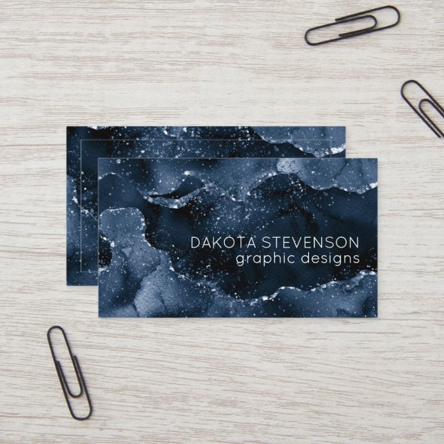 Tarjeta De Visita Moody Agate | Purpurina de imitación azul de acero (Anverso/Reverso In Situ)