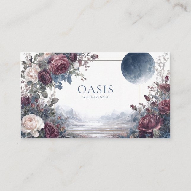 Tarjeta De Visita Moody Gothic Floral Full Moon Ethereal Landscape (Anverso)