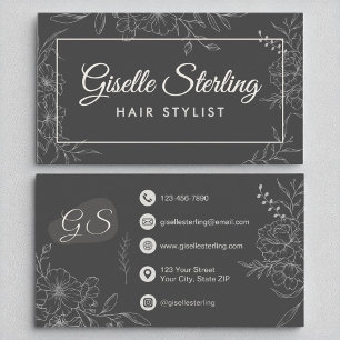 Tarjeta De Visita Moody Moody Chal Estilo Hair Floral Gris Moderno