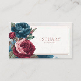 Tarjeta De Visita Moody Vintage Rose Floral Teal Blue Marble