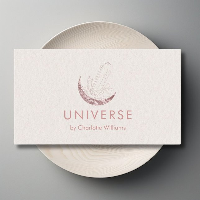 Tarjeta De Visita Moon Crystal Energy Healer (Moon Crystal Energy Healer QR-Code Business Card - Beige Rose-Gold-Pink)