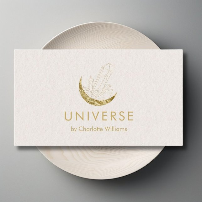 Tarjeta De Visita Moon Crystal Energy Healer (Moon Crystal Energy Healer QR-Code Business Card - Beige Violet)