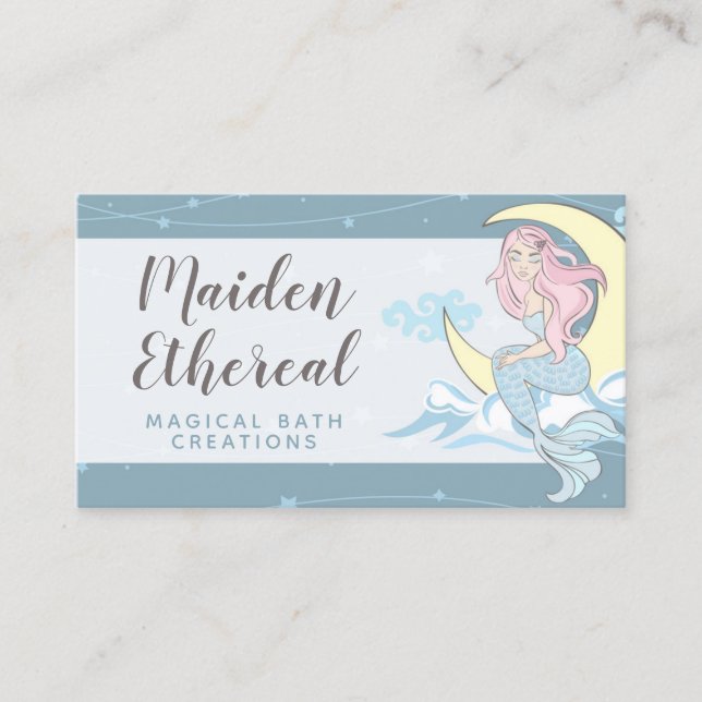 Tarjeta De Visita Moon de sirena y sirena mística de pelo rosado (Anverso)