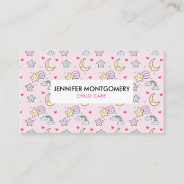 Tarjeta De Visita Moon, estrellas y nubes patrón en rosa