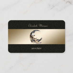 Tarjeta De Visita Moon Feather Gold Black Yoga Studio