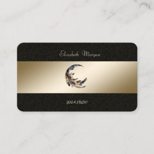 Tarjeta De Visita Moon Feather Gold Black Yoga Studio