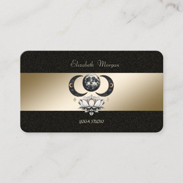 Tarjeta De Visita Moon Lotus Gold Black Yoga Studio Business Card (Anverso)