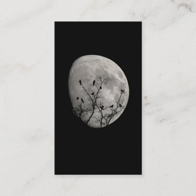 Tarjeta De Visita Moon Raven Gothic Crows Silhouette (Anverso)