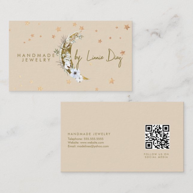 Tarjeta De Visita Moon Star Jewelry Artists Faux Gold B (Anverso / Reverso)