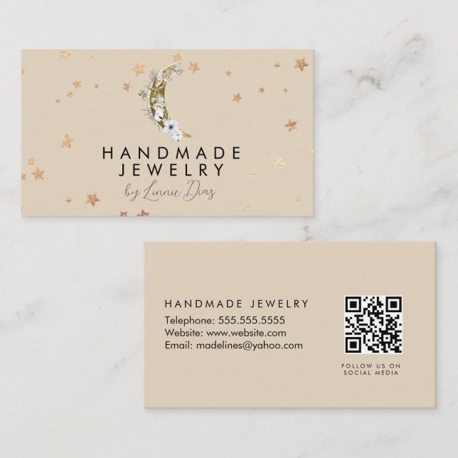 Tarjeta De Visita Moon Star Jewelry Artists Faux Gold F (Anverso / Reverso)