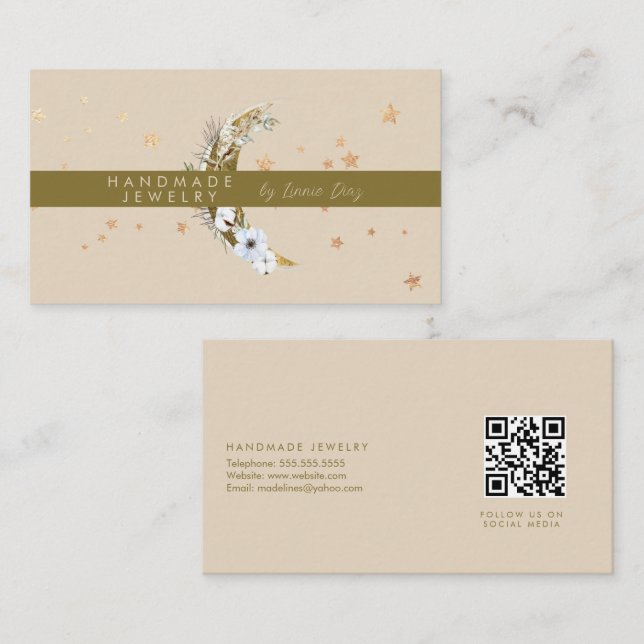 Tarjeta De Visita Moon Star Jewelry Artists Faux Gold hecho a mano (Anverso / Reverso)