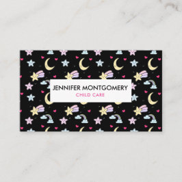 Tarjeta De Visita Moon, Stars and Clouds Pattern on Black