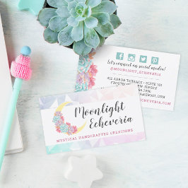 Tarjeta De Visita Moon & Succulent Pastel Mystic Cactus Icono Social
