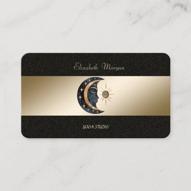 Tarjeta De Visita Moon Sun Gold Black Yoga Studio (Anverso)