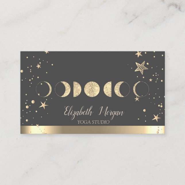 Tarjeta De Visita Moons Gold Stars Yoga Studio (Anverso)