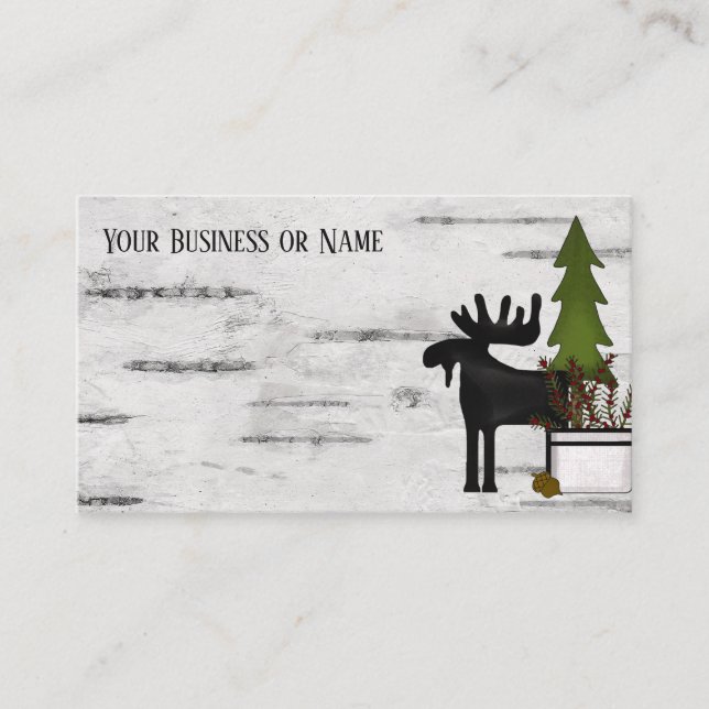 Tarjeta De Visita Moose de silueta rústico en la ladera del árbol de (Anverso)