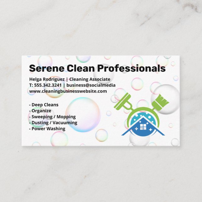 Tarjeta De Visita Mop Broom | Servicio residencial | Soap Bubbles (Anverso)