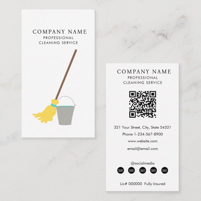 Tarjeta De Visita Mop Bucket Professional Cleaning Services (Anverso / Reverso)