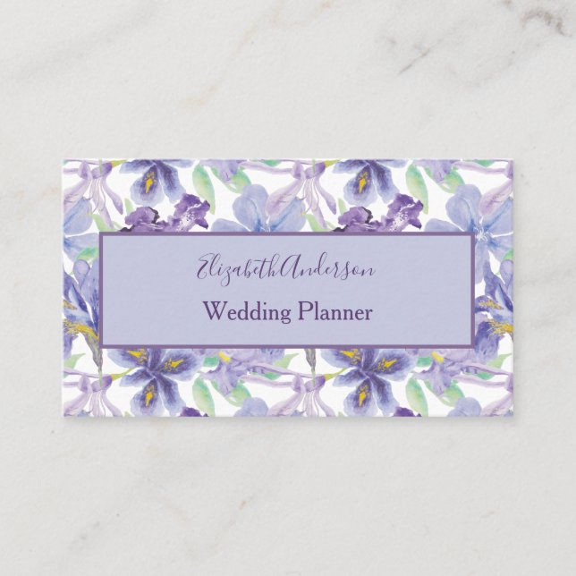 Tarjeta De Visita Morado Amarillo Iris Floral Acuarela Pequeña (Anverso)