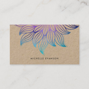 Tarjeta De Visita Morado floral Verde azulado Mandala Boho Kraft