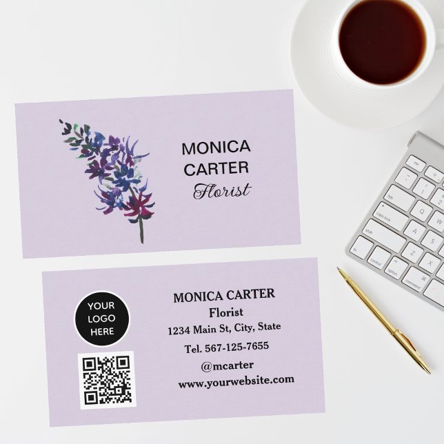 Tarjeta De Visita Morado Florismo Redes sociales QR Código Floral (Subido por el creador)