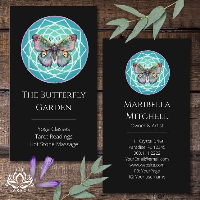 Tarjeta De Visita Morado Indigo mariposa Mandala mística Turquoise (Subido por el creador)