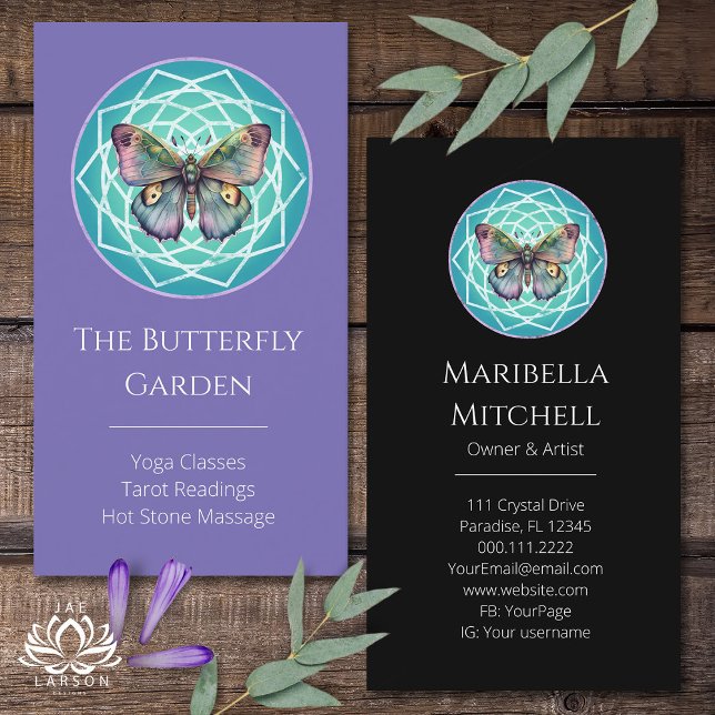 Tarjeta De Visita Morado Indigo mariposa Mandala mística Turquoise (Subido por el creador)