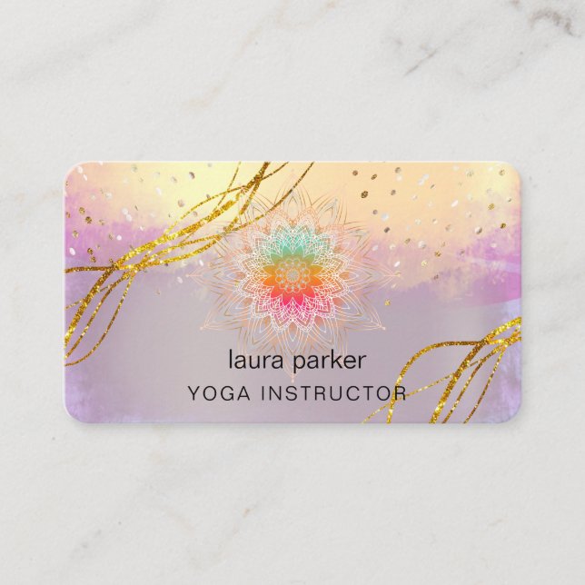 Tarjeta De Visita Morado Mandala Gold Meditación Yoga Busi holístico (Anverso)