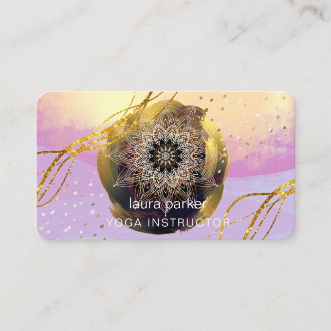 Tarjeta De Visita Morado Mandala Oro Meditación Yoga Salud (Anverso)
