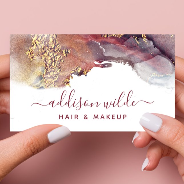 Tarjeta De Visita Morado Oro Moderno Arte Líquido Tinta acuarela QR (Subido por el creador)